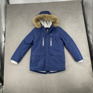 Liquid Boys Navy Blue 3M Thinsulate Insulated Winter Parka Faux Fur Hood L 12-14